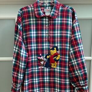 Vintage Disney Store Winnie The Pooh Piglet Plaid Flannel Nightgown One Size OS